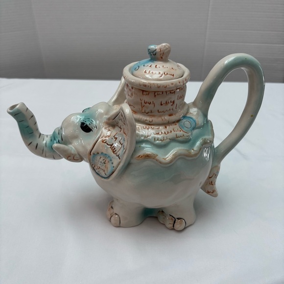 Blue Sky Other - Blue Sky Clayworks Elephant Ceramic Teapot by Heather Goldminc Cream Blue